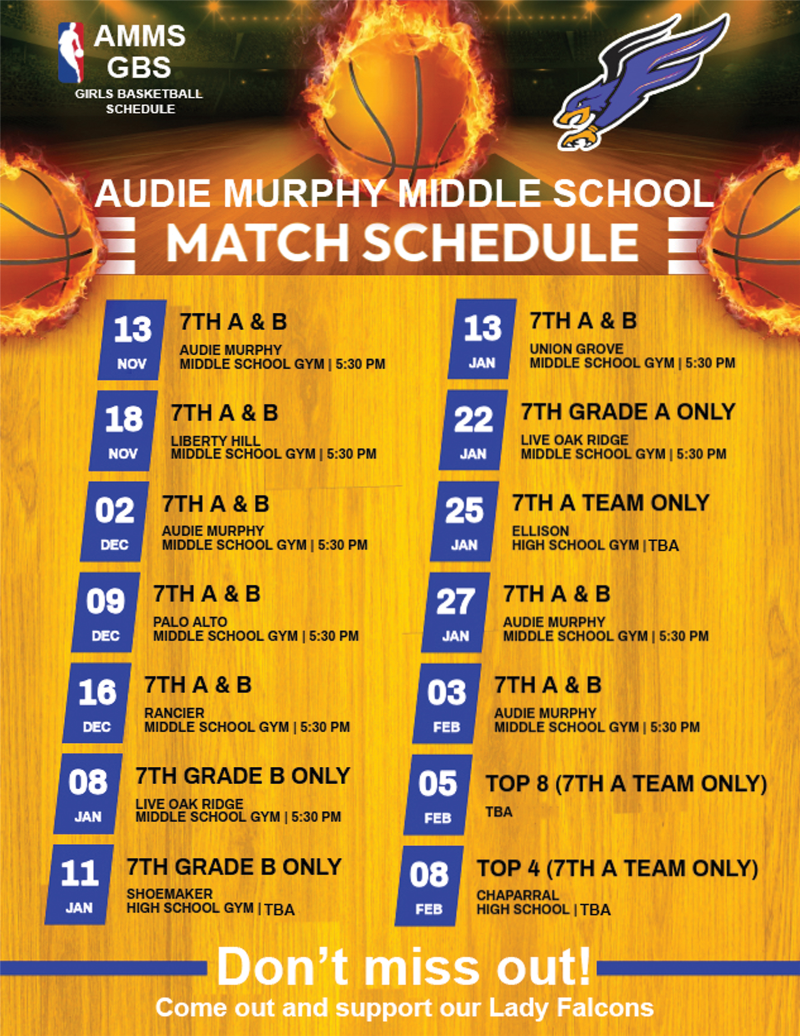 7th Grade Girls Basketball Schedule